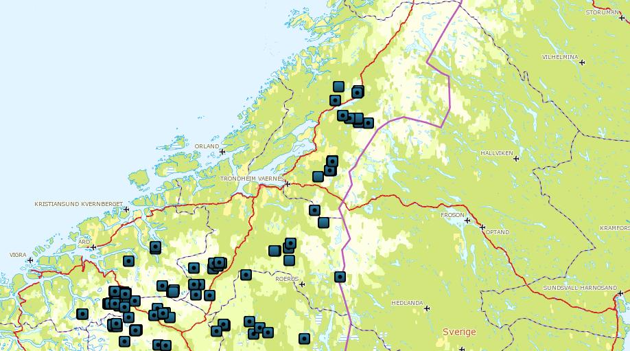 Side 22 av 27 Oppdal kommune med hele Trollheimen der det er registrer fire ynglinger av jerv. Områdene er i sin helhet utenfor forvaltningsområdet for jerv, område 2 og 3B, omfatter begge fylkene.