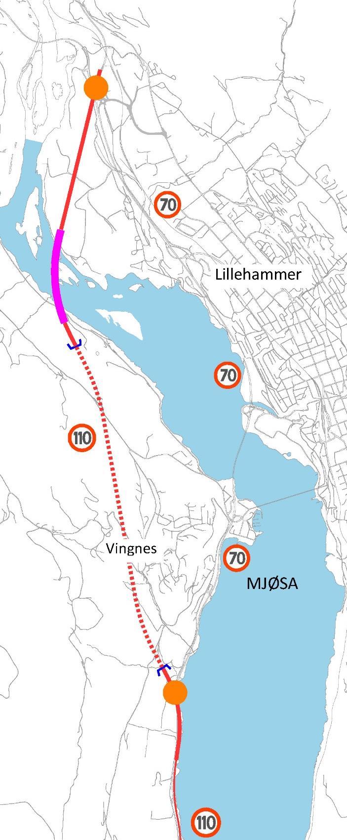 20 1.3.8 Delstrekning ll - Alternativ II-C-2-B tunnel Øyresvika, kryss i dagen Det etableres kryss med tre armer i Øyresvikas som tilknytning til Lillehammer fra sør.