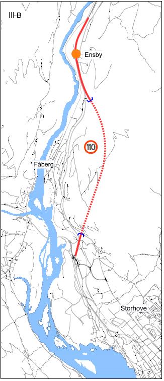 25 1.3.13 Delstrekning III, alternativ III-B Alternativ III-B innebærer etablering av toløps tunnel mellom Storhove og Isakstuen med lengde ca 3,6 km.