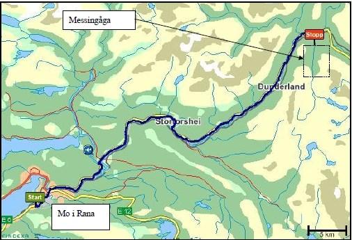 Bakgrunn Messingåga er en sidedal til Dunderlandsdalen og ligger ca. 55 km nordøst for Mo i Rana langs E6, jf. figur 1.