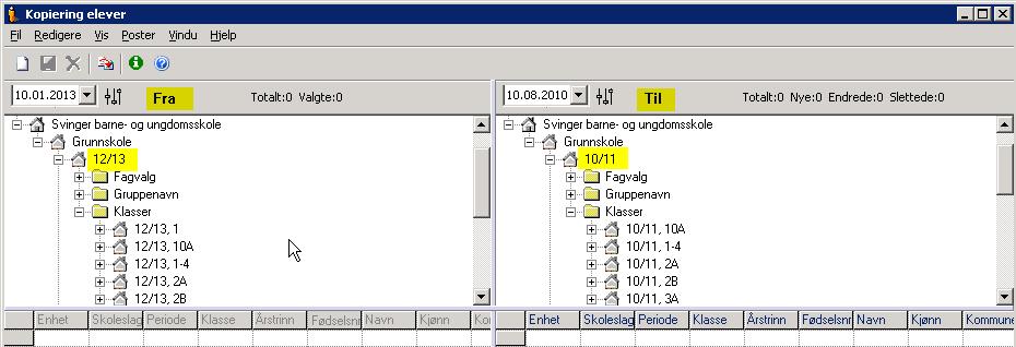 over for alle aktuelle skoleår/perioder. 3. Plassering av elever i Klasser på tidligere skoleår Når klassenavnene er opprettet, kan du plassere elever i klassene.