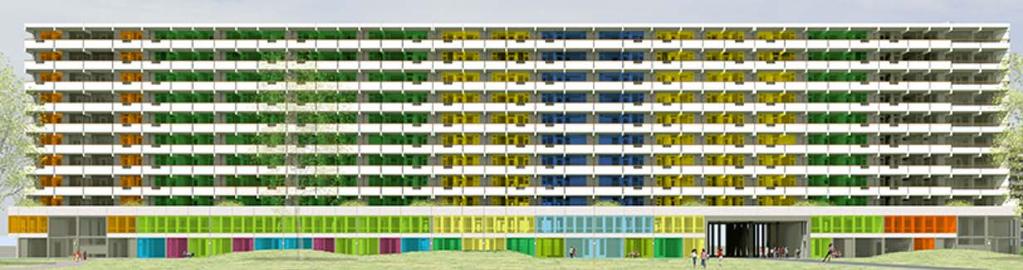 I rehabiliteringsprosjektet De Flat i bydelen Bijlmermeer selges ulike typer leiligheter i en tidligere kommunal utleieblokk.