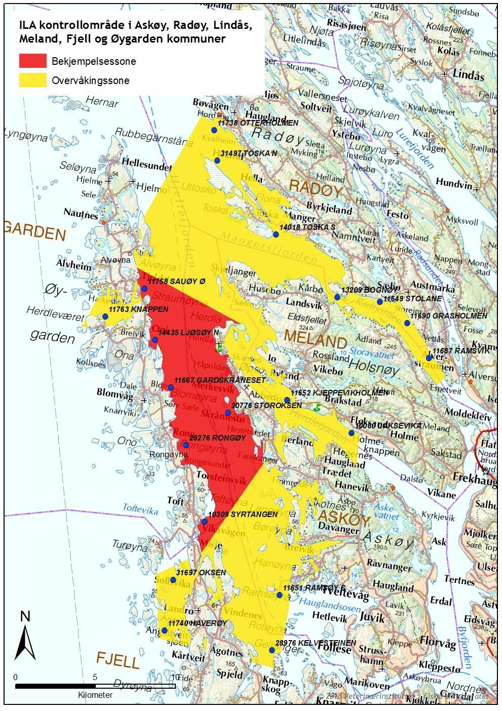 Kart over ILA-kontrollområde i Askøy, Radøy, Lindås, Meland, Fjell og Øygarden kommuner, Hordaland Vedlegg 2 prøvetaking: Plan for prøvetaking i forbindelse med kontrollområder for