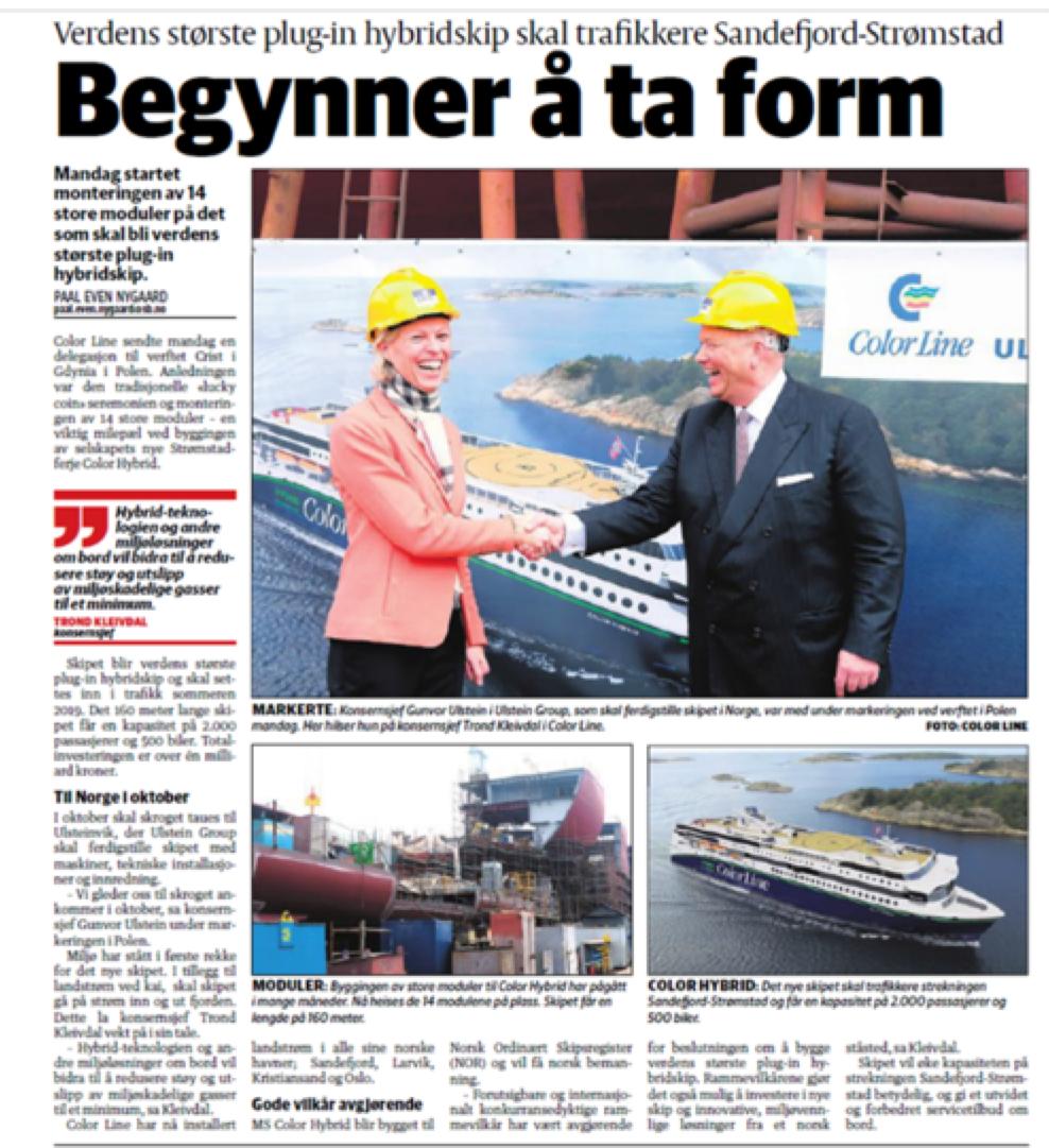 Internasjonalt konkurransedyktige rammevilkår gir ønsket effekt for norsk maritim næring M/S Color Hybrid blir bygget til Norsk Ordinært Skipsregister (NOR) og vil få