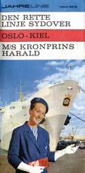 Mai 1961 berichten ausführlich von der Eröffnung der Linie Kiel-Oslo. Kronprins Harald über die Toppen geflaggt. Reiseprospekte der Jahre Line. Prinsesse Ragnhild am Oslokai.