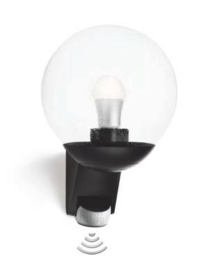 Tidsinnstilling: 5sek. - 15min. Lampen har mulighet for grunnlys på 10%. Lyset dimmes ned når bevegelse opphører og innstilt tid opphører. IP 44 - Isolasjonsklasse II. Materiale: Aluminium/plast.