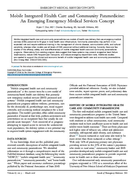 15 Mobile Integrated Healthcare MIH Community paramedicine Mobile integrated health care and community paramedicine are models of health care delivery that use emergency medical services (EMS)