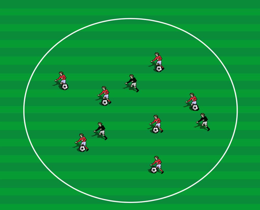 Oppvarmingsøvelse: 1000 Touch - Balltikken. Avgrens et område ut i fra hvor stor plass spillerne trenger. 10-12 spillere om ganger. En ball per spiller (1-3 spillere har ikke ball).