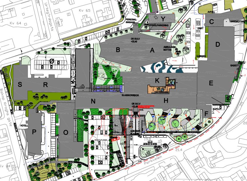 Figur 2: Plantegning med fløybetegnelser Investeringsramme Etter styrets vedtak i styresak 104-2018 Byggeprosjekter i Nordlandssykehuset HF - økning av ramme, oppfølging av styresak 92-2018