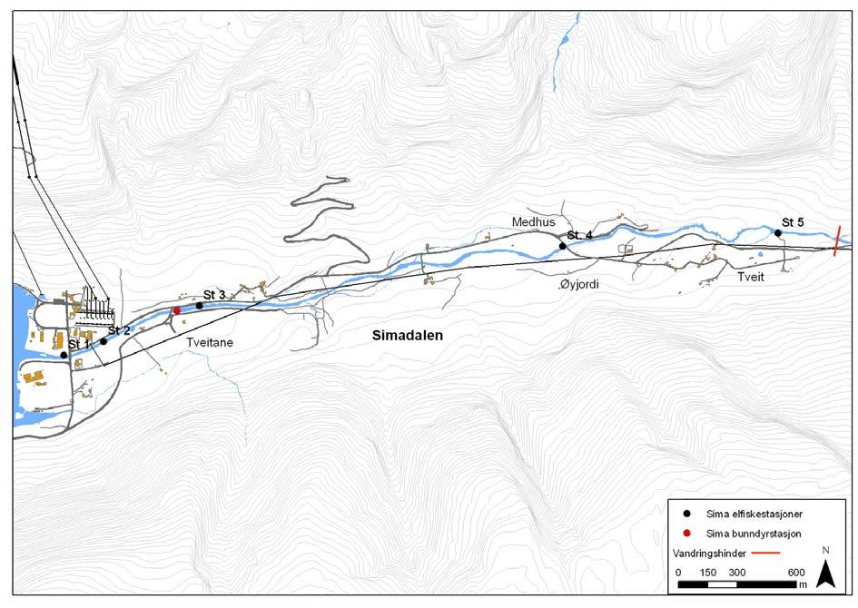 4 Sima 4.1 Beskrivelse av vassdraget Sima (NVE vassdragsnr. 050.4Z) renner ut i Simadalsfjorden innerst i Hardangerfjorden og har sitt utspring fra fjellområdene rundt Hardangerjøkulen.