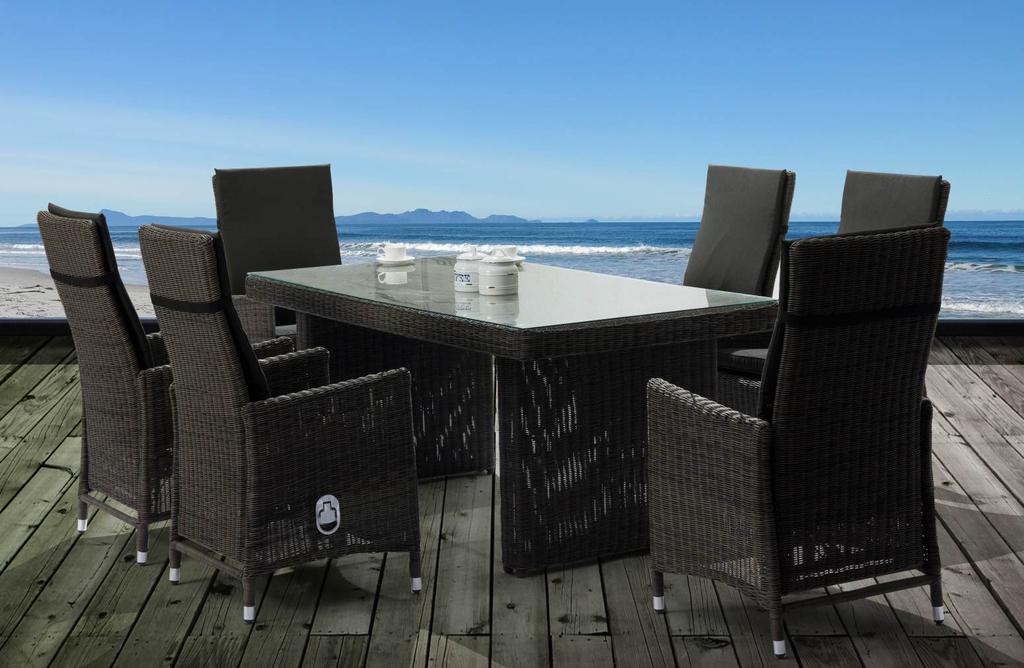 Ibiza spisegrupper Spisegruppe med 6 regulerbare stoler og bord størrelse 180x90, 75cm høyde - 5mm herdet glassplate.