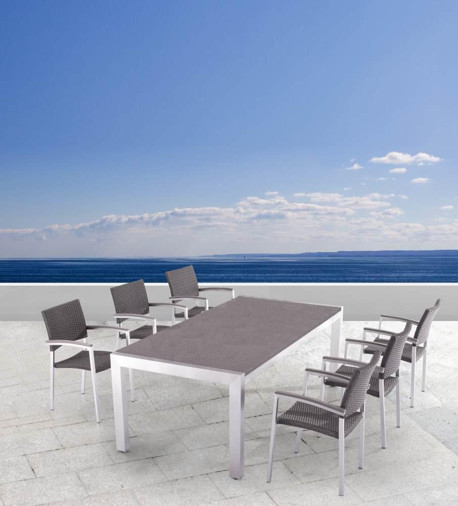 Mandal spisegruppe Spisegruppe i børster aluminium med 6 stoler bord størrelse 180x90cm med