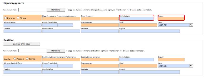 Generelle opplysninger Opplysninger om installatør og nettselskap er lik på alle meldinger Velg riktig entreprenør og saksbehandler Opplysninger om eier/byggherre/bestiller er lik på alle meldinger