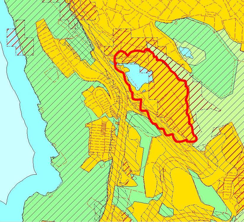 Utsnitt av høringsforslag KPA 2018-2030. Området fagerdalen er del av arealformålet Sone 4 Øvrig byggesone. Fagerdalen tomten er markert med rød linje.