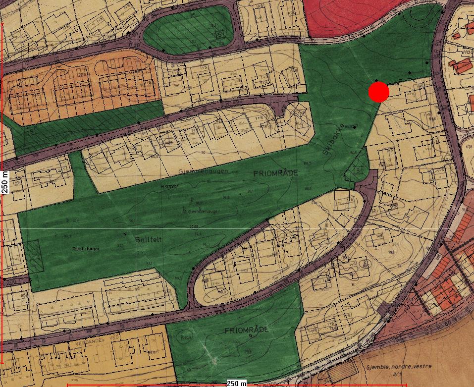 Innherred samkommune - Plan-, byggesak-, oppmåling- og miljøenheten Side 3 av 5 Gjemleshaugen, med påskriften skibakke sørvest for planområdet. Det sammenhengende friområdet er på ca. 20,5 daa.