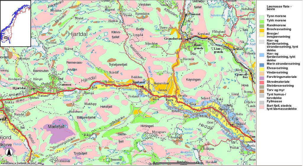 Side: 6 av 13 Figur 1. Norges geologiske undersøkelse (NGU) kartlegging av kvartærgeologi i prosjektområdet. Kartet er hentet fra NGUs nettside (www.ngu.no ). 2.