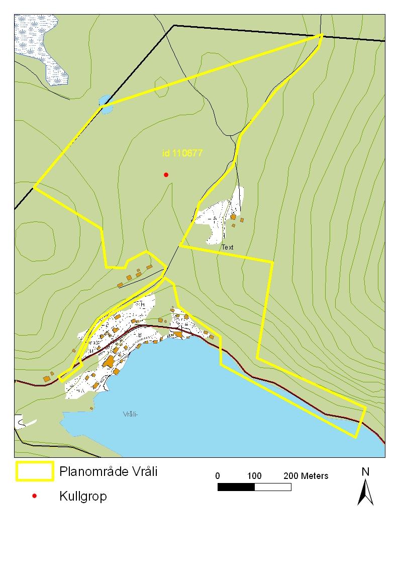 Dei mest markante fysiske grensene for planområdet er ei kraftlinje i nord og busetnad/ Vråvatn i sør.