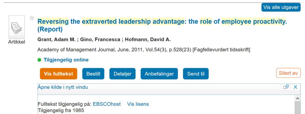 Posten i Oria eller søk opp REVERSING THE EXTRAVERTED