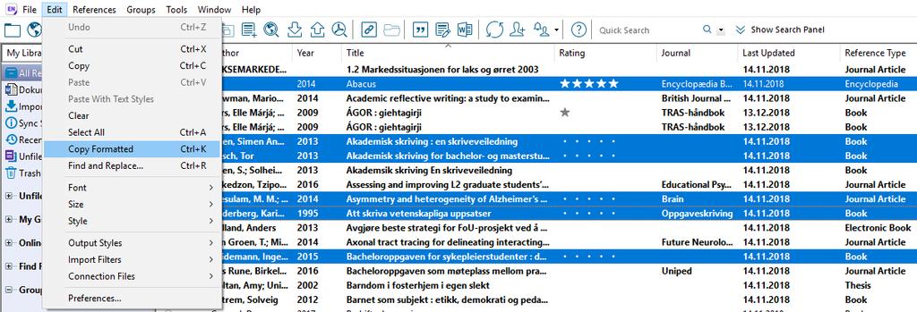 ) Lage en selvstendig referanseliste, i tillegg til EndNotes egen Hvis du ønsker å lage en separat litteraturliste med selvvalgt litteratur, eller lage to