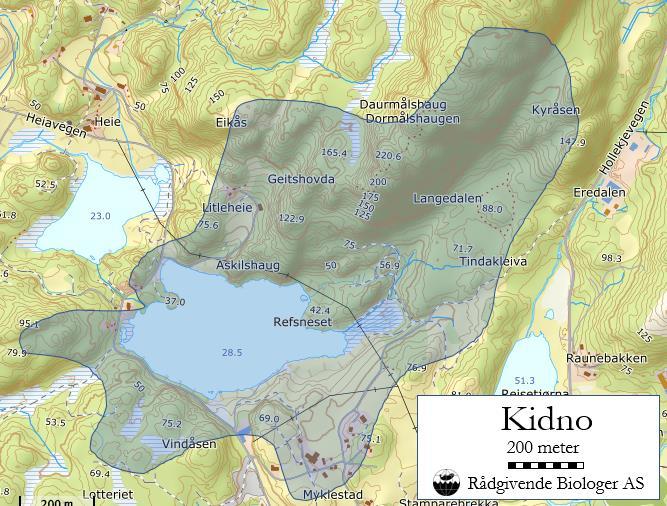 KIDNO Innsjøen Kidno (NVE nummer 27085) ligger vest for Uggdal i Heiebygda i Tysnes kommune. I NVEs innsjødatabase er den oppgitt å være 0,1221 km² stor og ligge 29 moh.