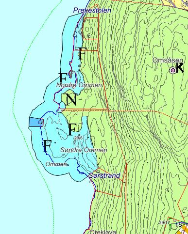 Det første kartet viser området som LNF og friluftsområde, det andre kartet