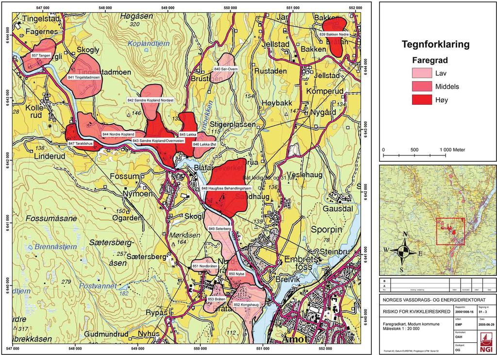 Risiko er inndelt i fem klasser, hvorav 5 er høyeste risiko. For plan- og byggesaksbehandling er det faregradevalueringen (sannsynligheten for skred) som legges til grunn.