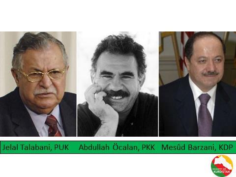 Bilde 12: Jelal Talebani til venstre og Mesûd Barzanî til høyre var fra 1970-tallet de store politiske lederne i Sør-Kurdistan.