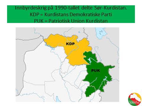 Bilde 14: Tross mange gode ord fra de to lederne, ble Sør-Kurdistan på 1990-tallet delt slik dette bildet viser.