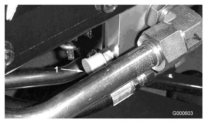 Hydraulisk filter Figur 57 Teståpninger for det hydrauliske systemet Teståpningene brukes til å teste trykket i det hydrauliske systemet.