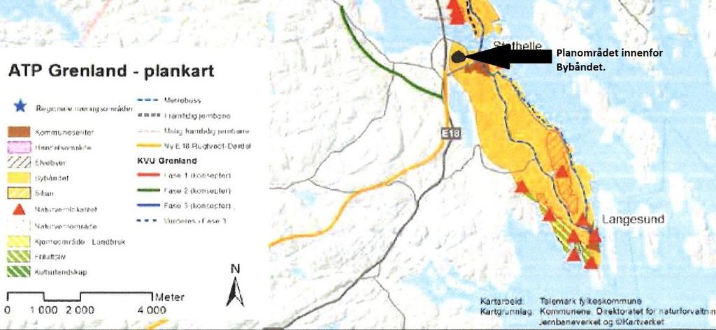 Planområdet innenfor bybåndet i ATP Grenland Planområdets atkomst Kjøreatkomsten til planområdet går via Hellebergveien fra Brugata og Storåsveien. Eksisterende vei til planområdet er smal.
