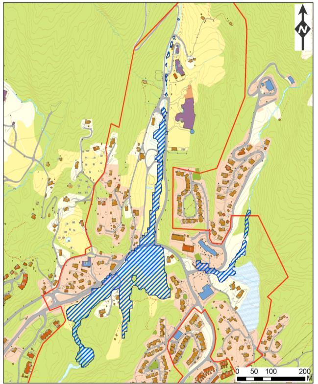 200-års flomsonekart gjort i 2013 200-års flomsonekart gjort i 2017 Figur 4-5. 200-års flomsonekart gjort i 2013 og 2017 for reguleringsområdet i Sædalen.