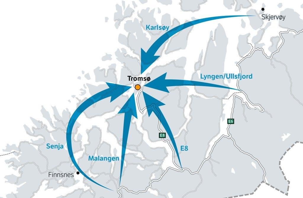 Traséer for ny jernbane Bane helt fram til Tromsø by?
