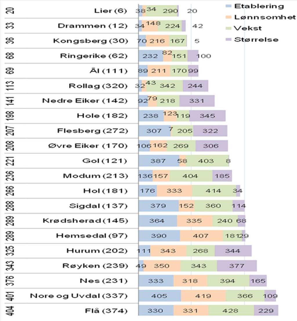 Figur 9: Nyetableringer, lønnsomhet, vekst og størrelse i 2009 Kilde: Telemarksforskning og Nore og Uvdal kommune 4.1.
