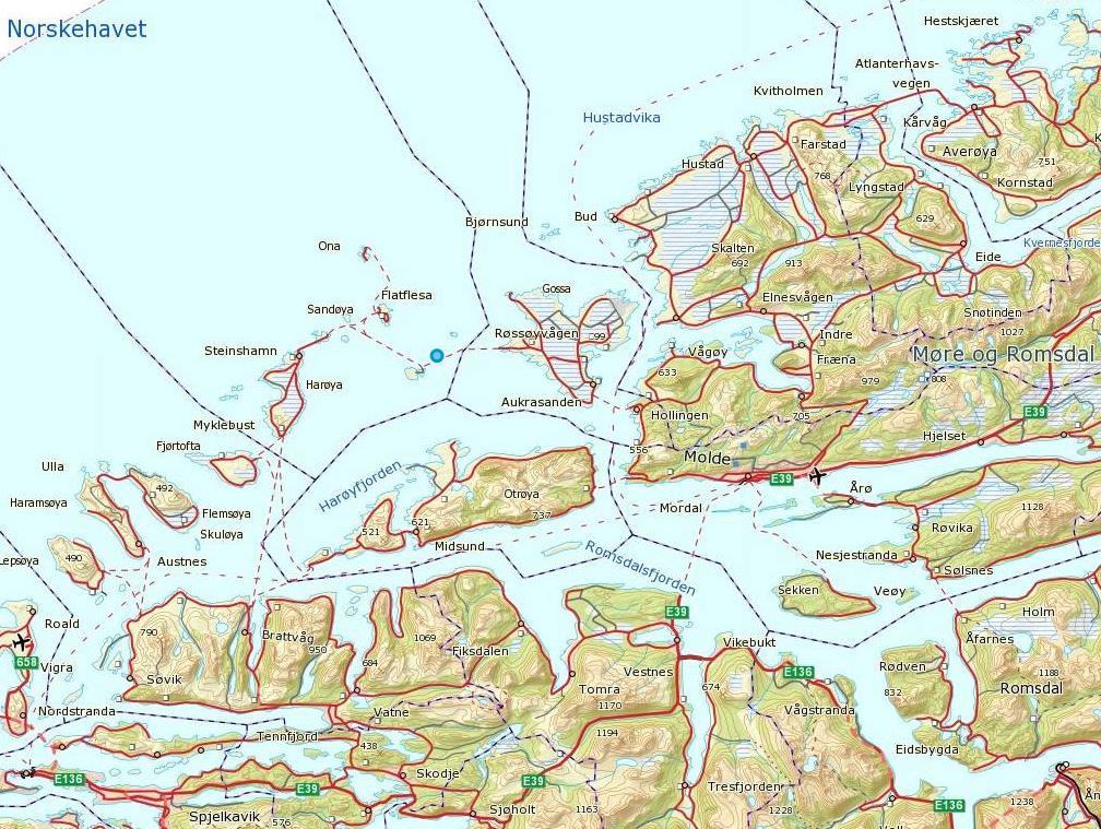 2. Områdebeskrivelse Anlegget befinner seg i Harøyfjorden i Sandøy kommune, Møre og Romsdal. Lokaliteten Sandholmen er omringet av Orta i sør, Sandøy i nordvest og Lyngværet og Aukra i nordøst og øst.