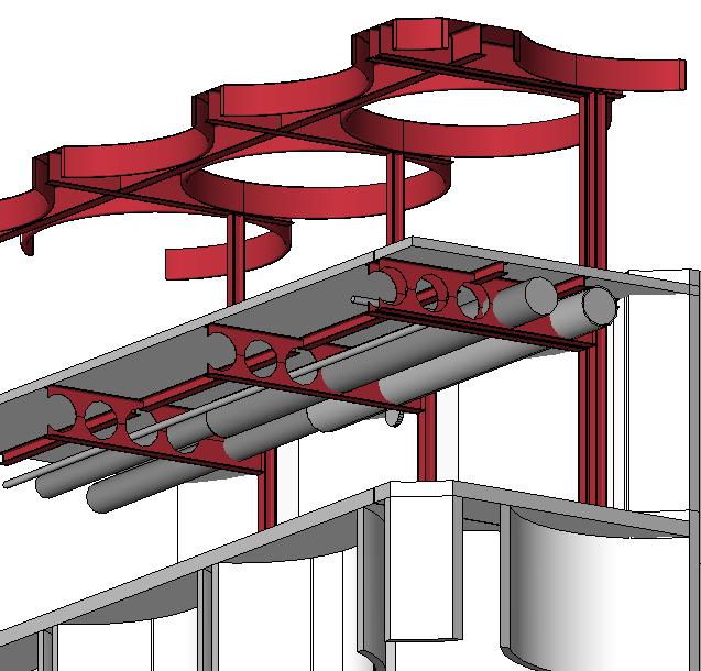 Illustrasjon 2 RIB Primær- og sekundærbjelker i 8. og 9.etg i Silobygget Lagerbygg Bæresystemet for lagerbygget består av stålsøyler, stålbjelker, samt avstivende stålkryss.