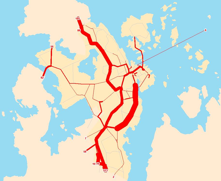 Figur 4.1: Nettutlagte turer (i 1000) utført med store godsbiler i Stavanger kommune i 2016. Datakilde: Lastebilundersøkelsen 2016.