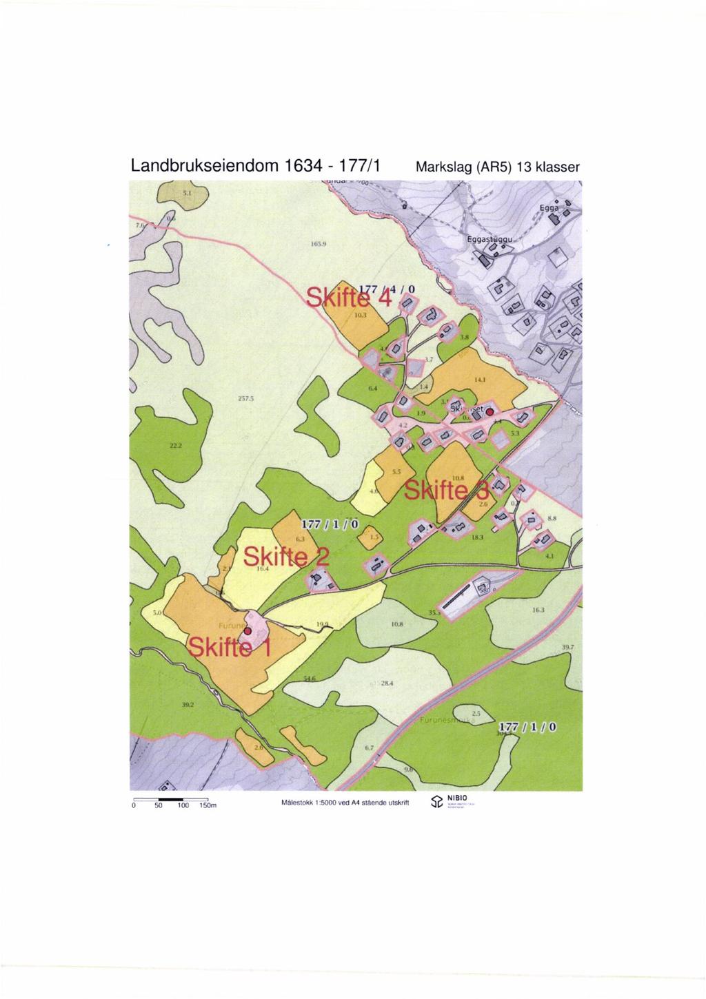 Landbrukseiendom 1634-177/1 Markslag (AR5) 13 klasser