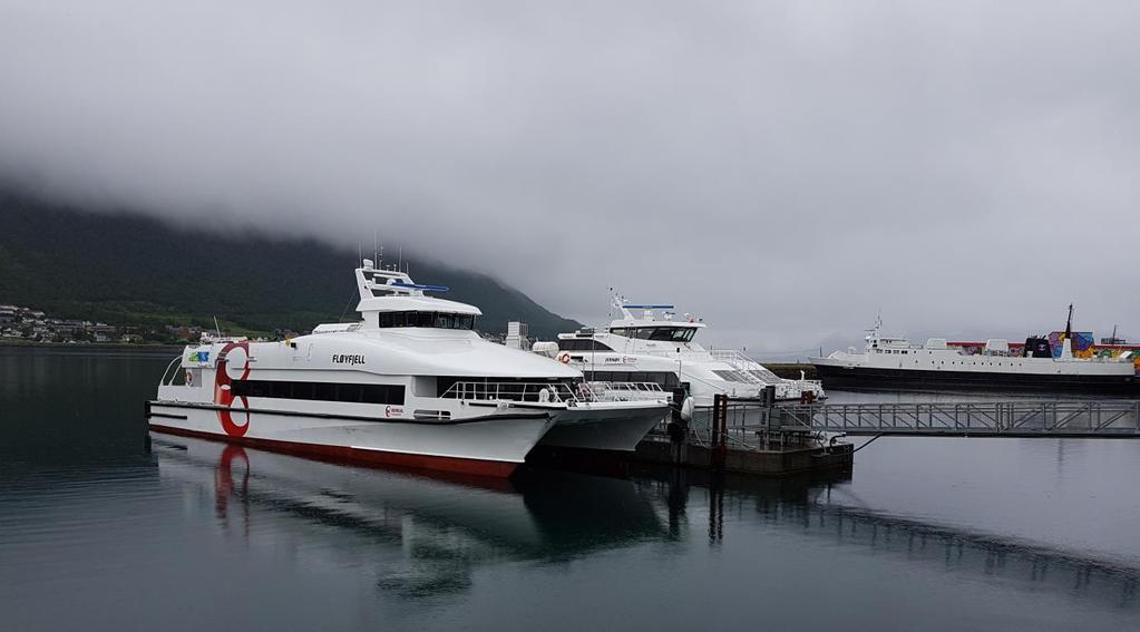 SJØTRANSPORT 6 LOKAL- OG HURTIGBÅTSAMBAND Troms fylke har seks lokal- og hurtigbåtsamband i drift. Lokalog hurtigbåtflåten er relativ ny og gjennomsnitts-alderen er ca. 8 år.