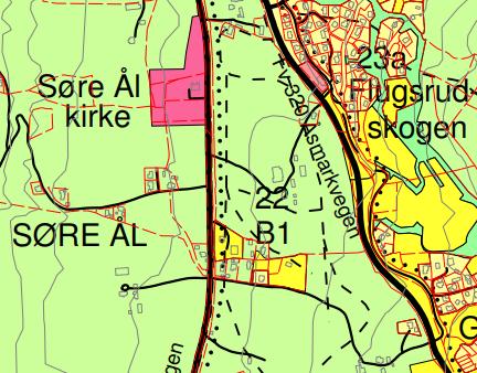 Område nr. 22 Søre Ål Anslått antall boenheter 5 Vestre del ferdig regulert. Østre del skal gjennom miljørevisjon.