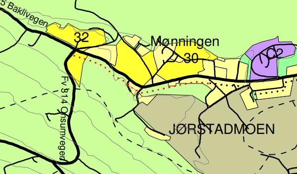 Område nr. 32 Jørstadmoen Lundgårdsløkka Anslått antall boenheter 17 boenheter anslått. På regulert del tilrettelagt for 18 tomter. Anslått antall boenheter på uregulert del: 7 boenheter.