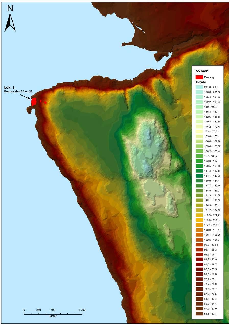 Figur 27: Kart med strandlinje 55 moh ca.