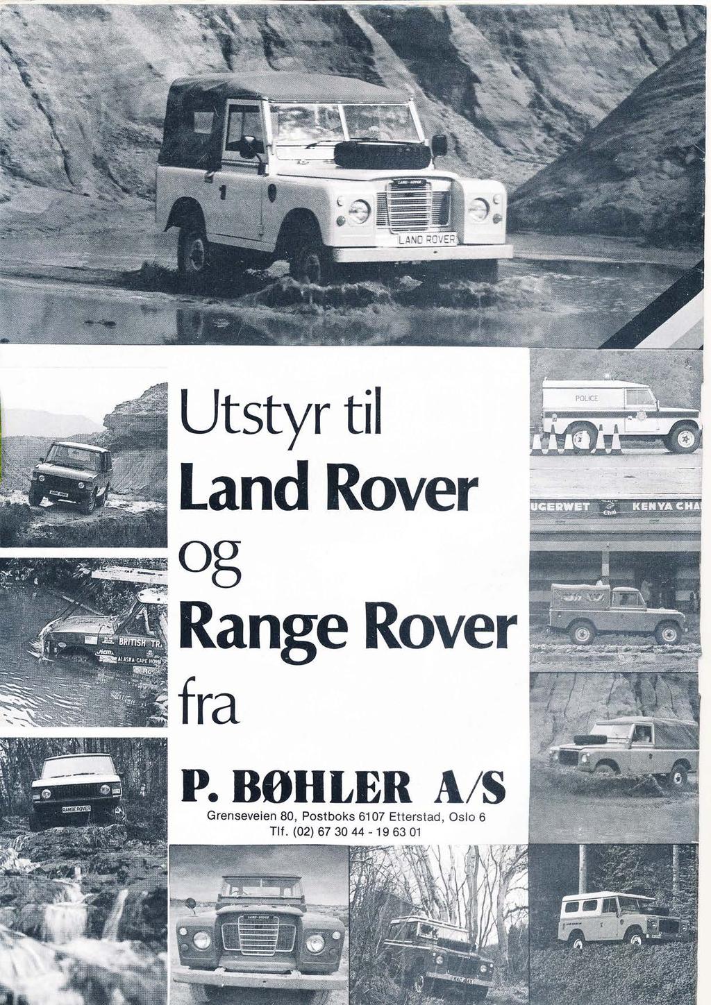 Utstyr til l Land Rover o8 Range Rover fra P.