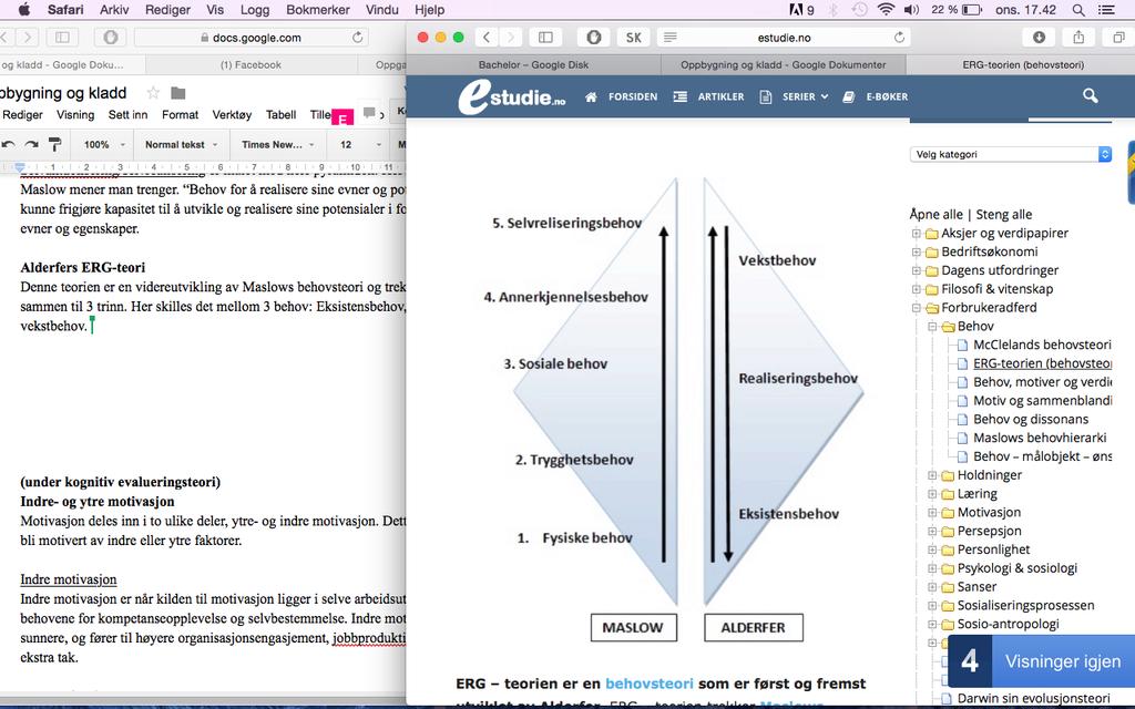 2.2 Alderfers ERG-teori Denne teorien er en videreutvikling av Maslows behovsteori og trekker de 5 behovstrinnene sammen til 3 trinn.