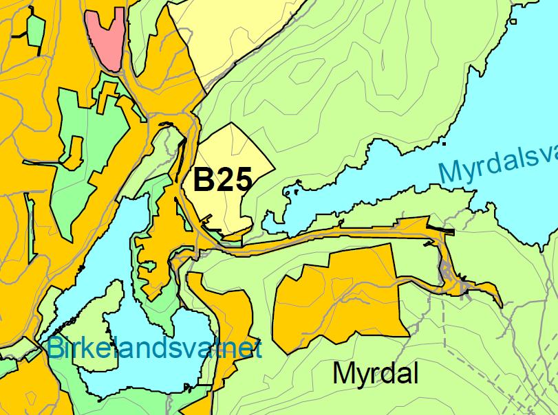 Området er uregulert og satt av til boligformål i kommuneplanens arealdel som B25.