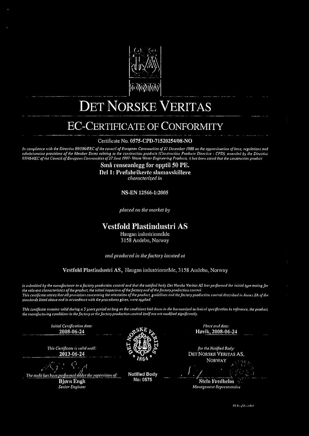 DET NORSKEVERITAS EC-CERTIFICATEOFCONFORMITY CertificateNo.