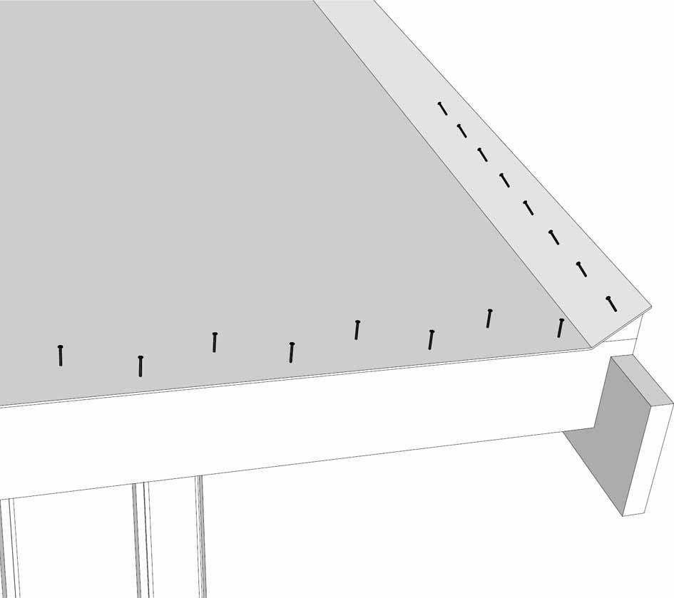 Se detaljtegning A04 og A05. Bruk 2,3x60 mm spiker til støttebord, vindskibord og trekantlist.