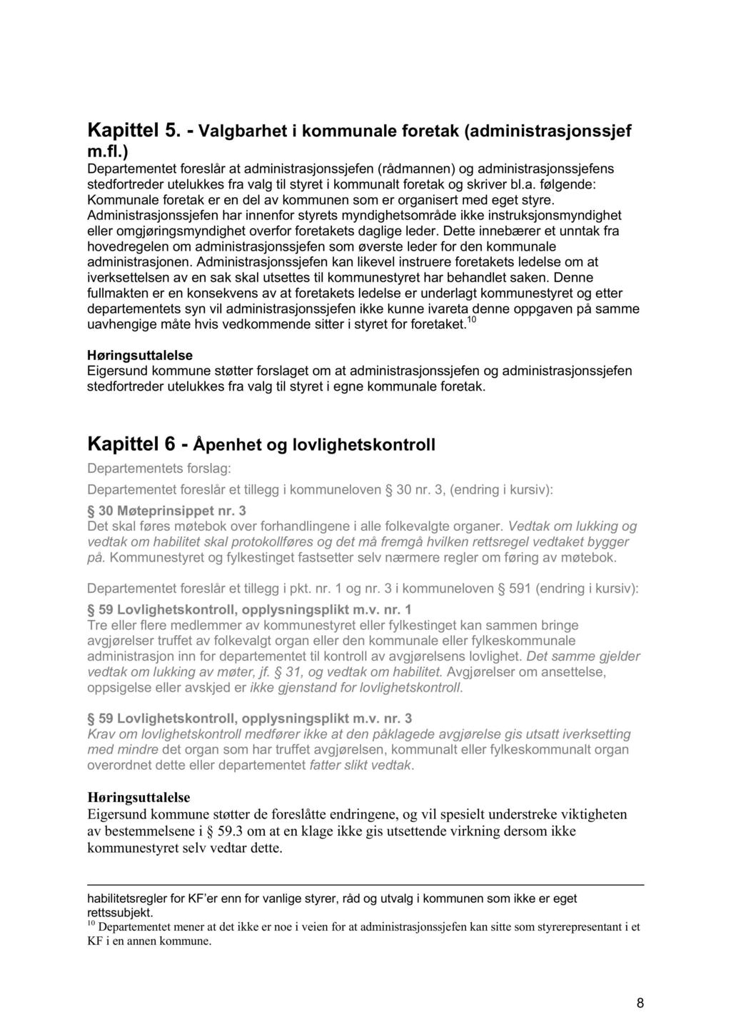 Kapittel 5. - Valgbarhet i kommunale foretak (administrasjonssjef m.fl.