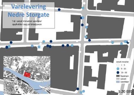 2.3 Observasjoner med gateintervju Det er gjennomført observasjonsstudier av hvordan vareleveranser foregår i utvalgte sentrumsgater på utvalgte tidspunkter.
