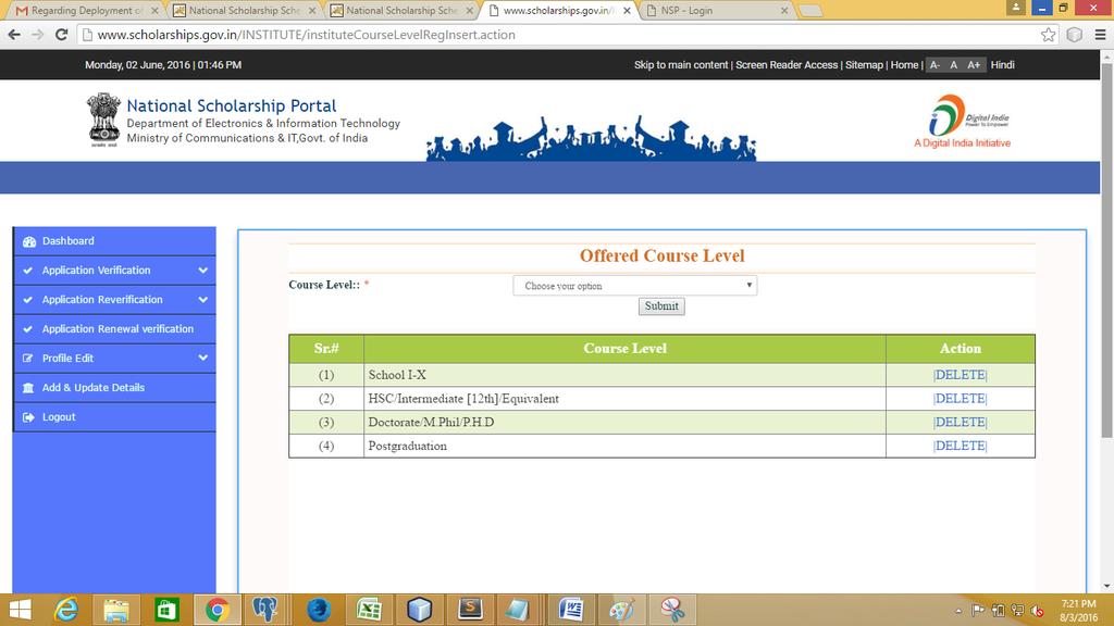 Example: On clicking Course level such as Postgraduate from dropdown
