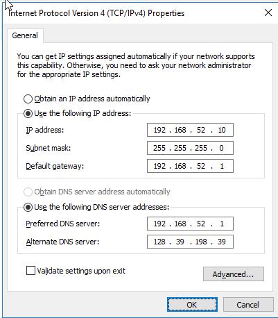 Du skal nå endre TCP/IP innstillingene manuelt på tjenermaskinen slik at maskinen får en statisk (fast) IP adresse: 1. Logg på Windows Server som administrator. 2.
